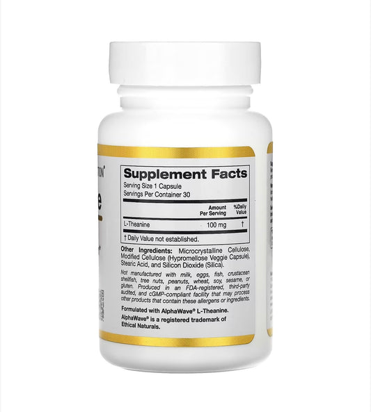 California Gold Nutrition, L-théanine, Avec AlphaWave®, 100 mg, 30 capsules végétales