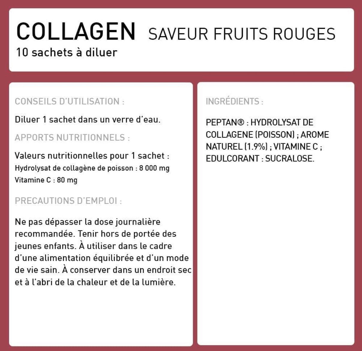 Collagen Peptan en poudre - Collagène marin hydrolysé et enrichi en vitamine C Fruits rouges Etui de 10 unités