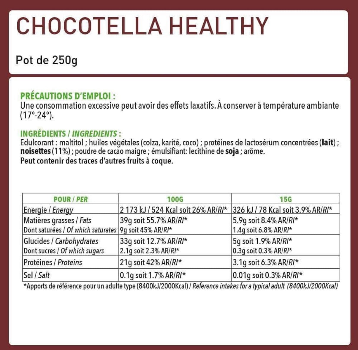Chocotella Healthy - Pâte à tartiner protéinée Chocolat - Noisette 250g