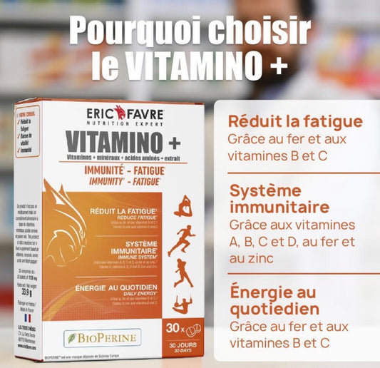 Vitamino+ Immunité, fatigue, Multivitamines et minéraux