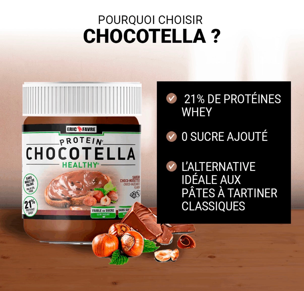 Chocotella Healthy - Pâte à tartiner protéinée Chocolat - Noisette 250g