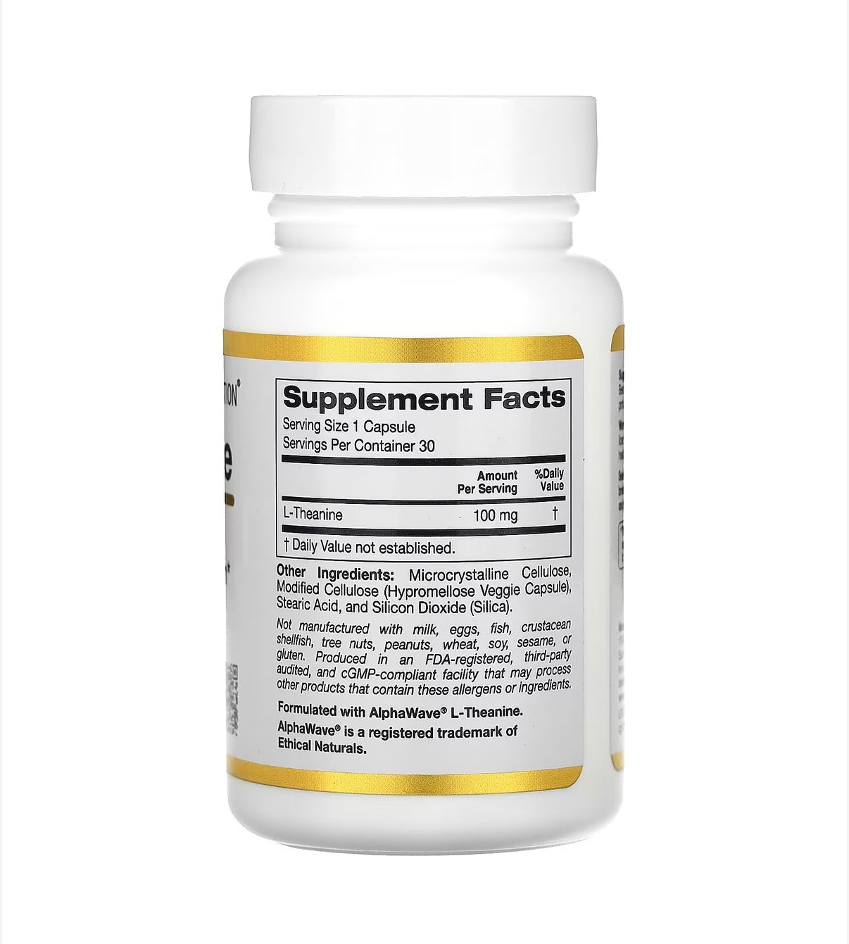 California Gold Nutrition, L-théanine, Avec AlphaWave®, 100 mg, 30 capsules végétales