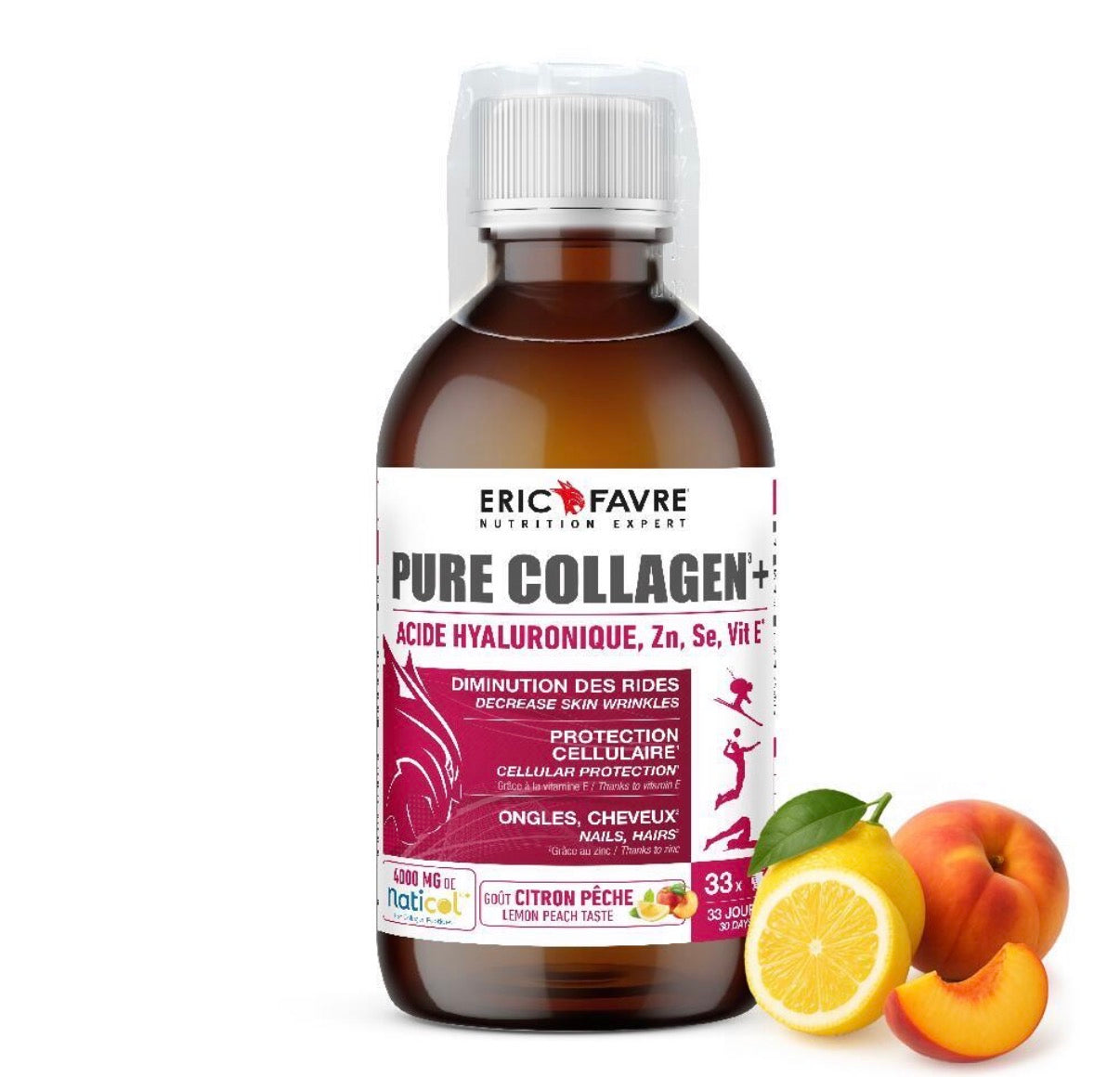 Pure Collagen + - Formule liquide 500 ml - Format éco Pêche - Citron