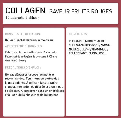 Collagen Peptan en poudre - Collagène marin hydrolysé et enrichi en vitamine C Fruits rouges Etui de 10 unités