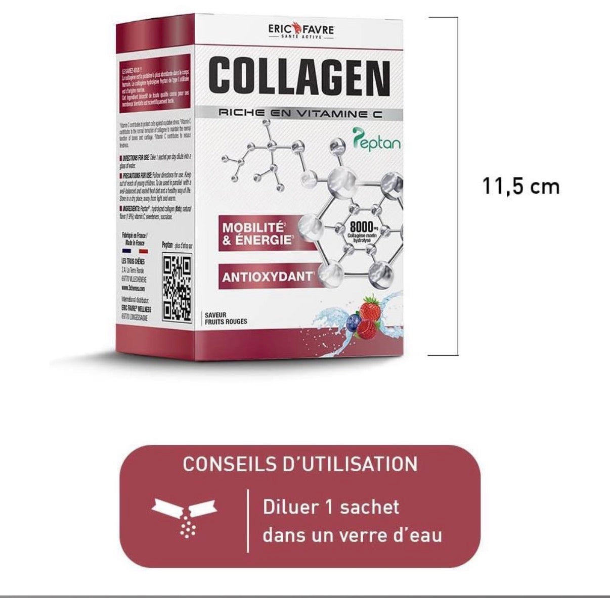 Collagen Peptan en poudre - Collagène marin hydrolysé et enrichi en vitamine C Fruits rouges Etui de 10 unités