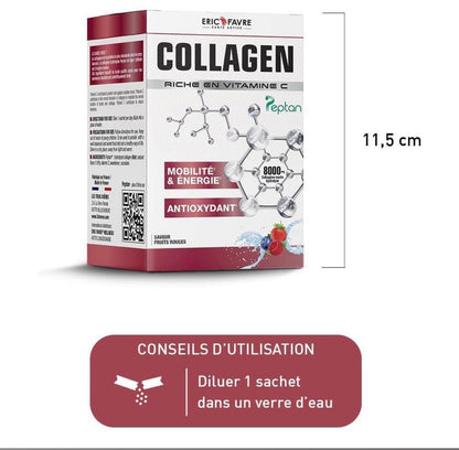Collagen Peptan en poudre - Collagène marin hydrolysé et enrichi en vitamine C Fruits rouges Etui de 10 unités