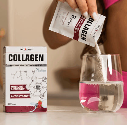 Collagen Peptan en poudre - Collagène marin hydrolysé et enrichi en vitamine C Fruits rouges Etui de 10 unités