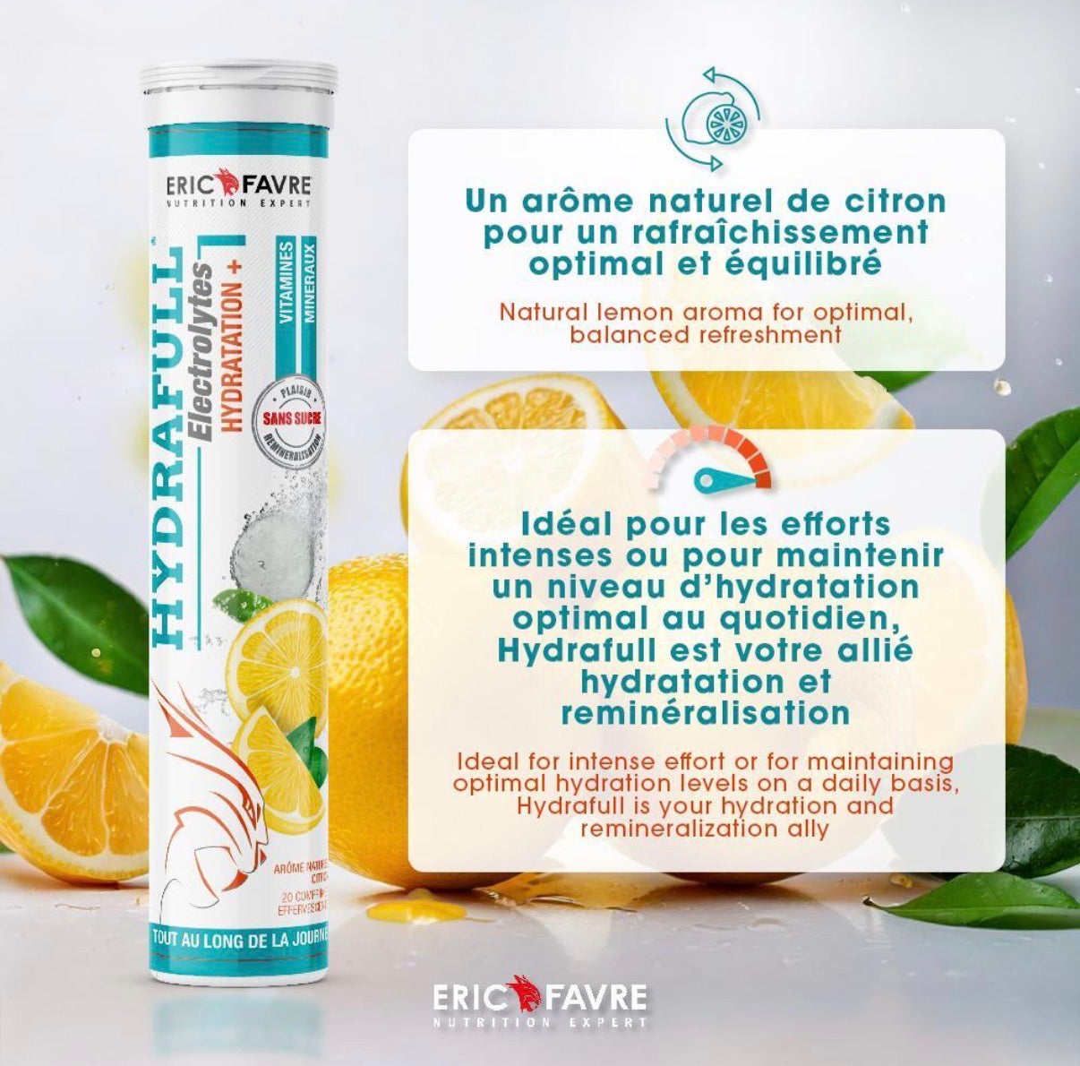 Hydrafull Electrolytes - Optimise l'hydration - Riche en minéraux Sport & Senior- Tube de 20 comprimés Citron 20 comprimés
