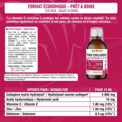 Pure Collagen + - Formule liquide 500 ml - Format éco Pêche - Citron