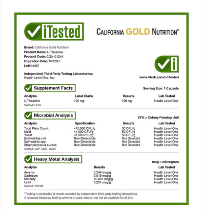 California Gold Nutrition, L-théanine, Avec AlphaWave®, 100 mg, 30 capsules végétales